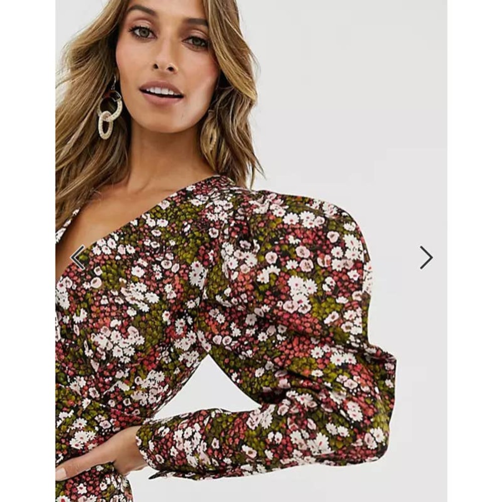 & Other Stories Extra Puff Sleeves Mini Dress Floral Pink Black Size 0 NWT - Picture 3 of 13